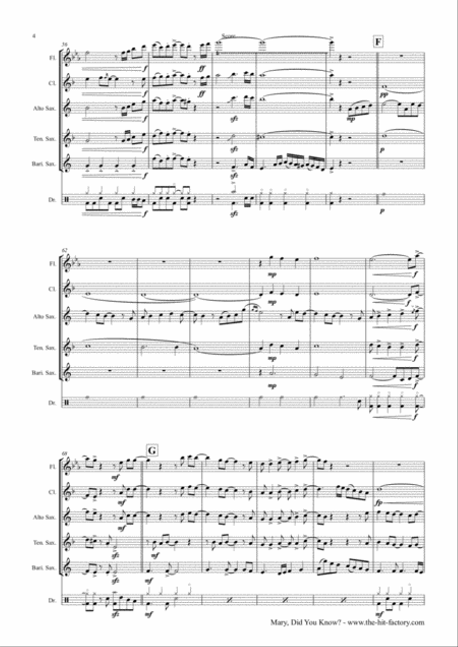 Mary, Did You Know? Saxophone Quintet scores gallery preview page 4