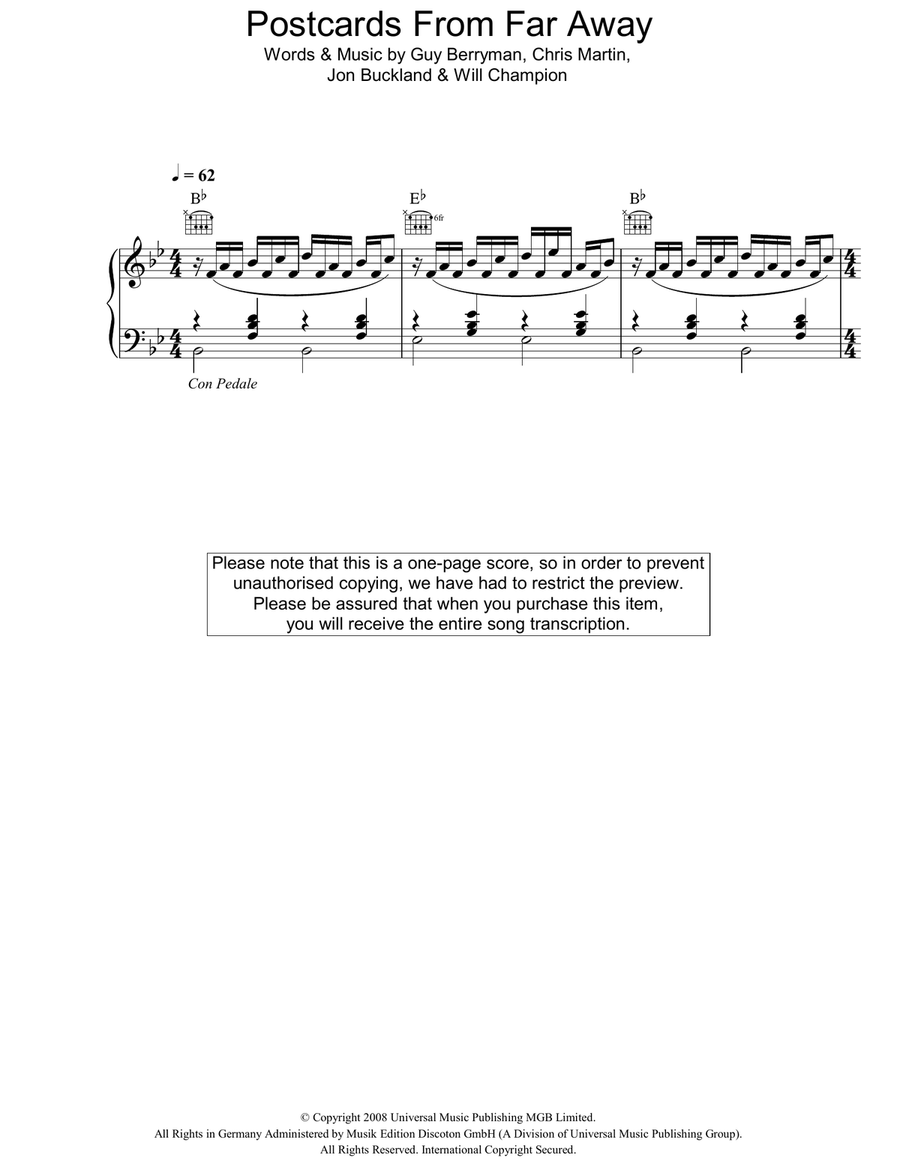 Postcards From Far Away Postcards From Far Away Piano, Vocal, Guitar scores gallery preview page 1