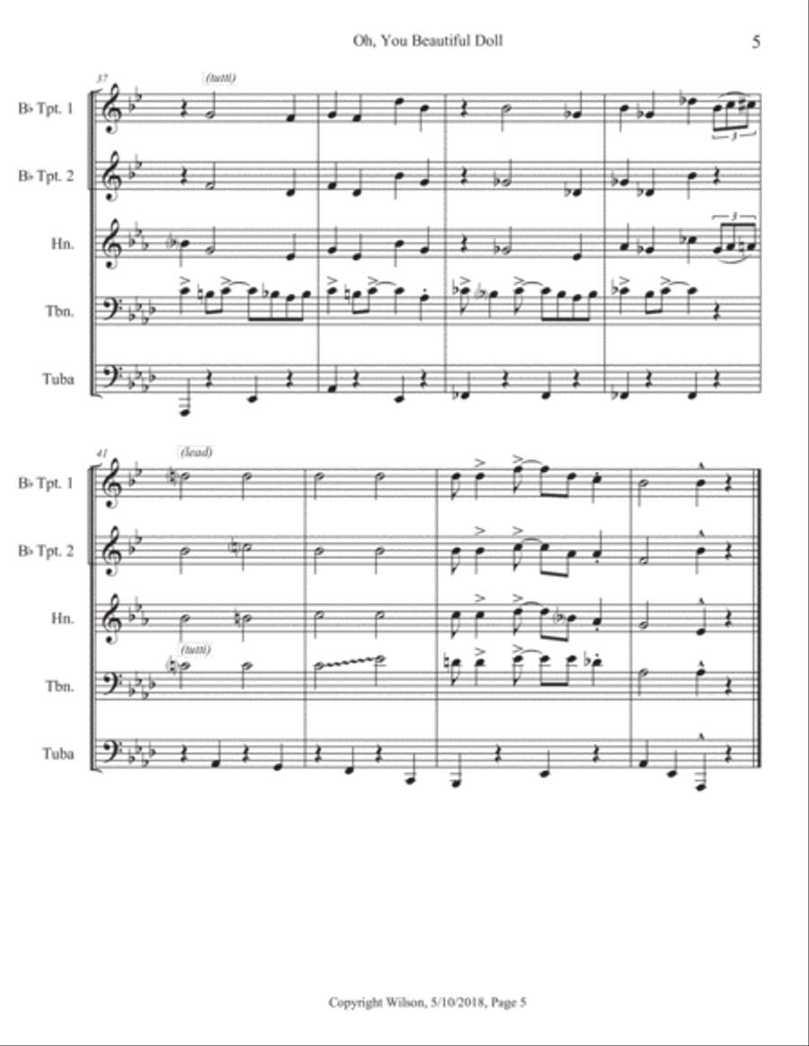 Oh, You Beautiful Doll Brass Quintet scores gallery preview page 6