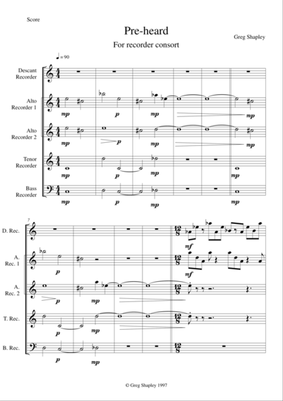 Pre-heard for recorder consort Recorder scores gallery preview page 1
