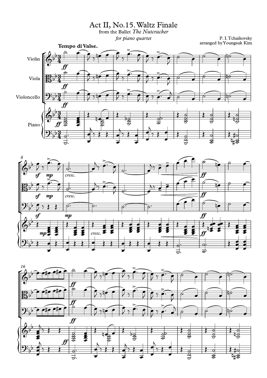 Tchaikovsky: Nutcracker Waltz Finale (for Piano Quartet) Piano Quartet scores gallery preview page 2