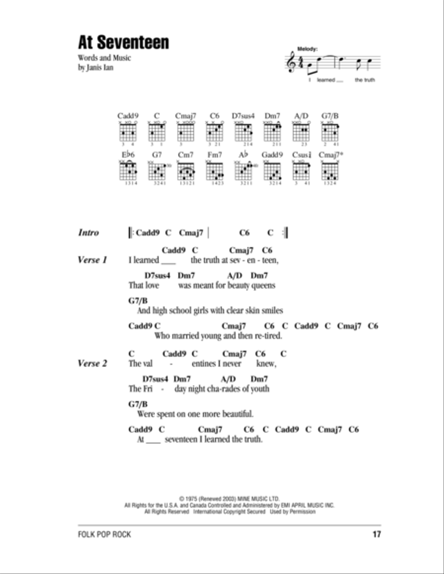 At Seventeen Acoustic Guitar scores gallery preview page 1