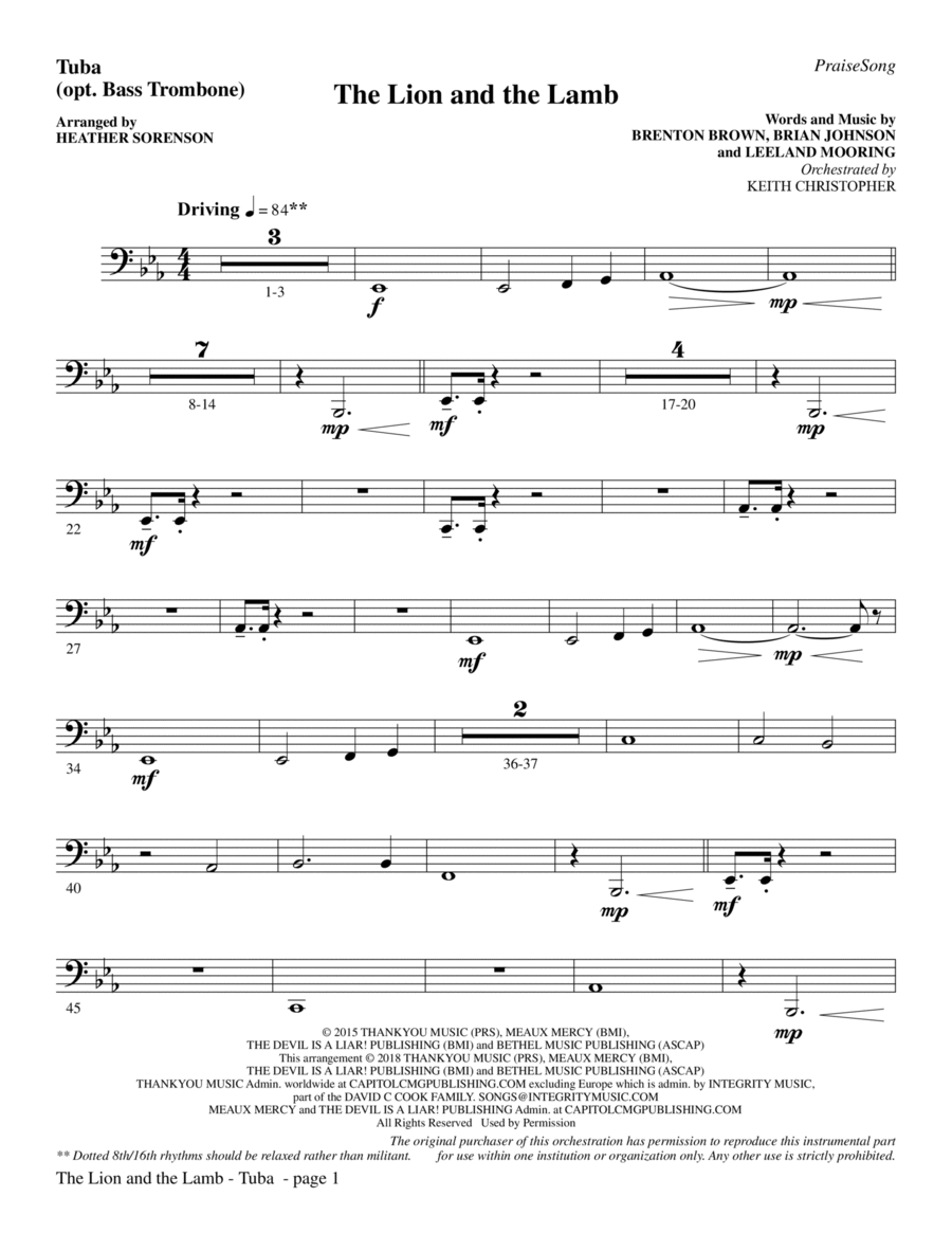 The Lion and the Lamb (with All Hail the Power of Jesus' Name) - Tuba (Bass Tbn.) Choir scores gallery preview page 1