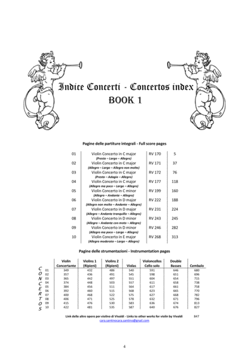 Vivaldi - 10 Concertos (Book 1) for Violin solo, Strings and Cembalo - Scores and Parts