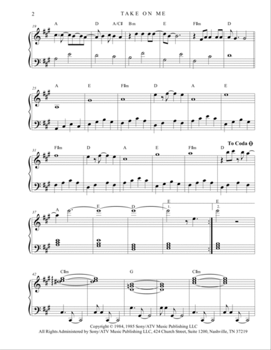 Take On Me Piano Solo scores gallery preview page 2