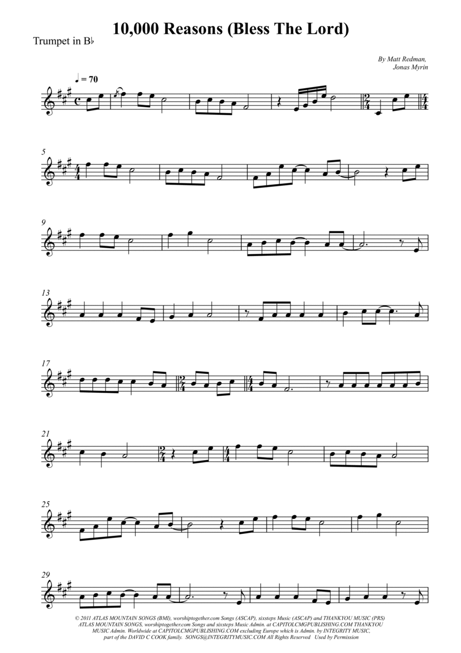 10,000 Reasons (Bless The Lord) B-Flat Trumpet scores gallery preview page 1