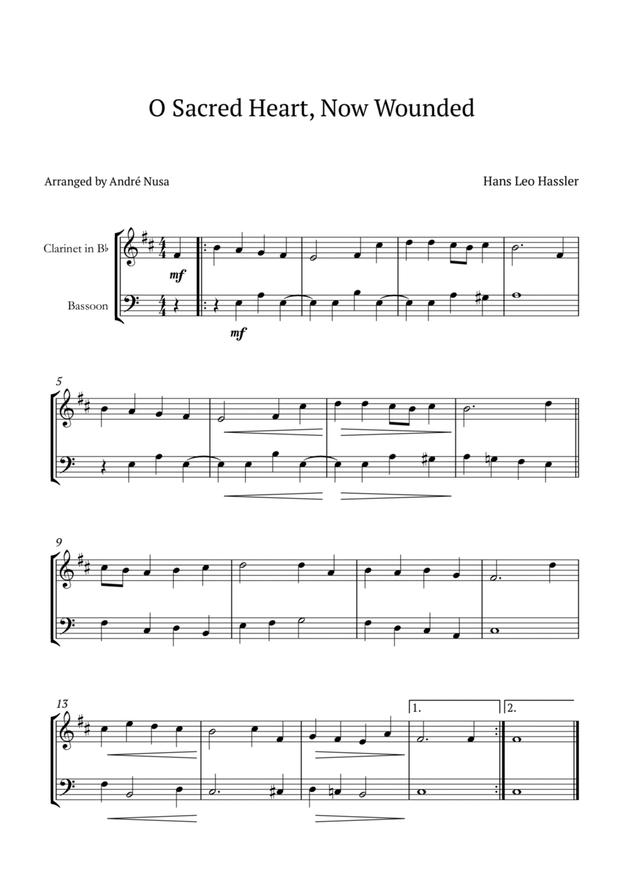 O Sacred Heart, Now Wounded Woodwind Duet scores gallery preview page 1