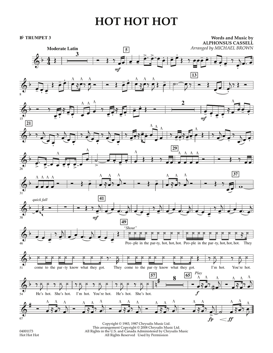 Hot Hot Hot - Bb Trumpet 3 Concert Band scores gallery preview page 1
