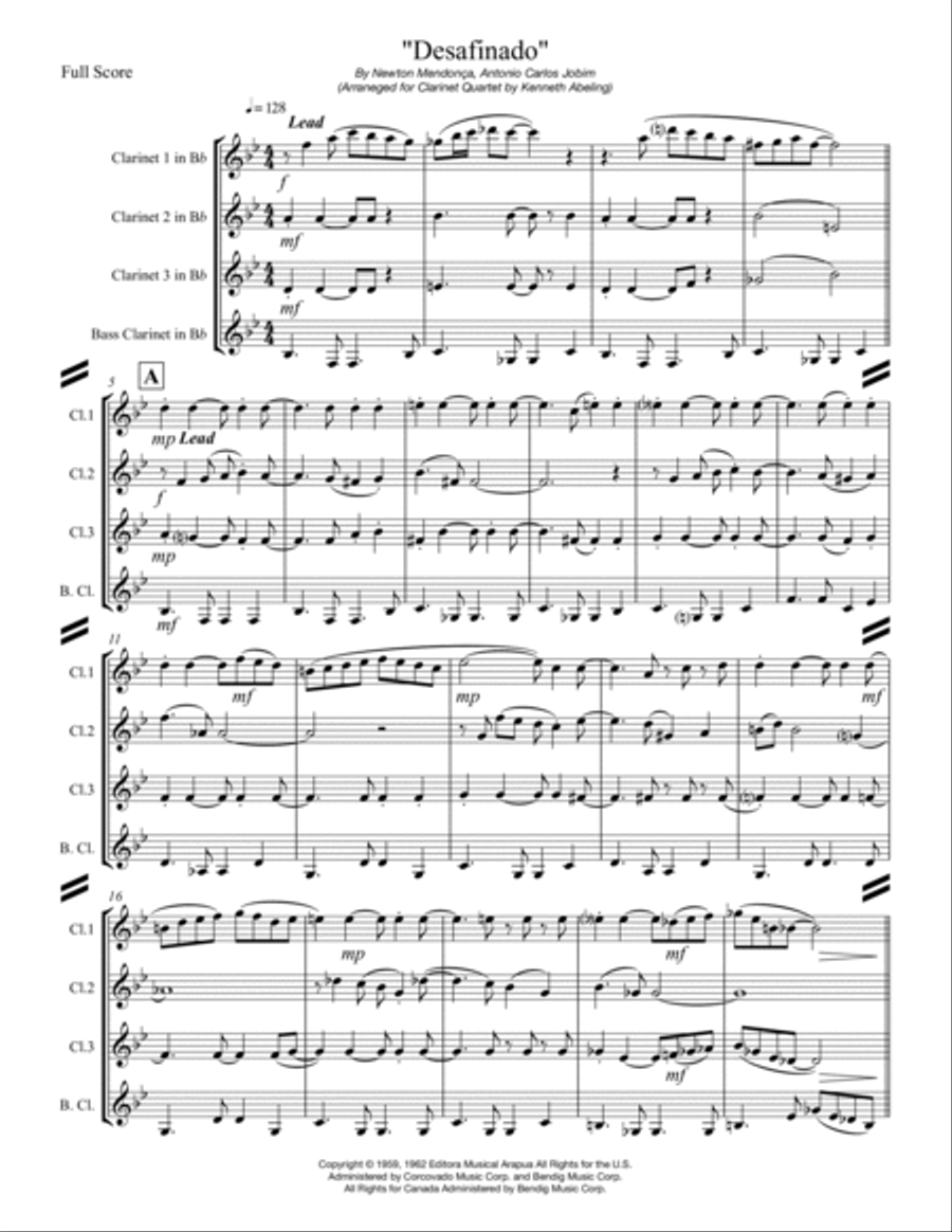 Desafinado Clarinet Quartet scores gallery preview page 2