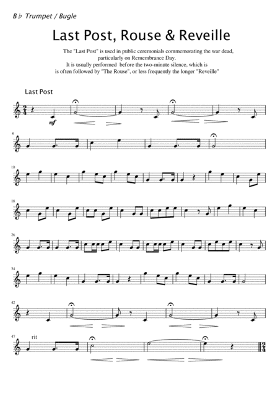 The Last Post, Rouse and Reveille for Trumpet or Bugle Trumpet Solo scores gallery preview page 1