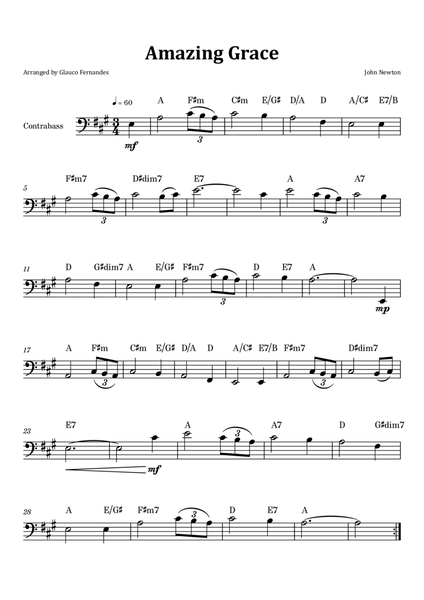 Amazing Grace - Double Bass Solo with Chord Notation image number null