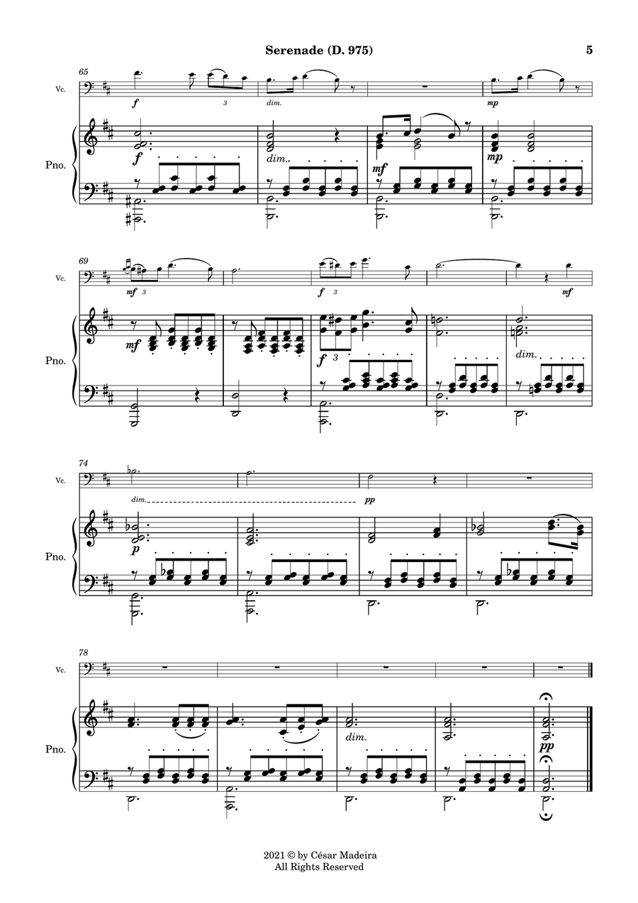 Serenade (D.975) by Schubert - Cello and Piano (Full Score and Parts) Piano scores gallery preview page 6