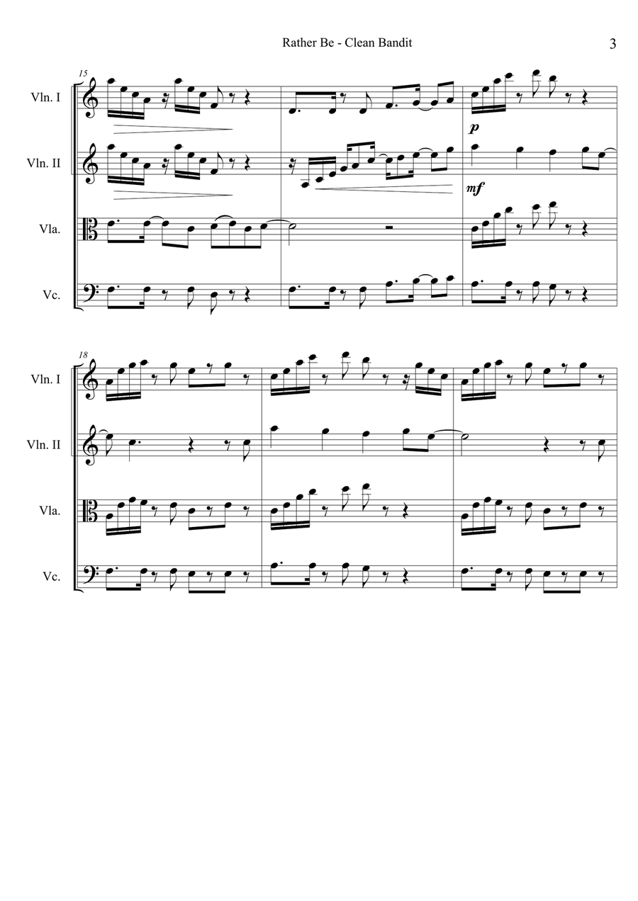 Rather Be Rather Be String Quartet scores gallery preview page 3