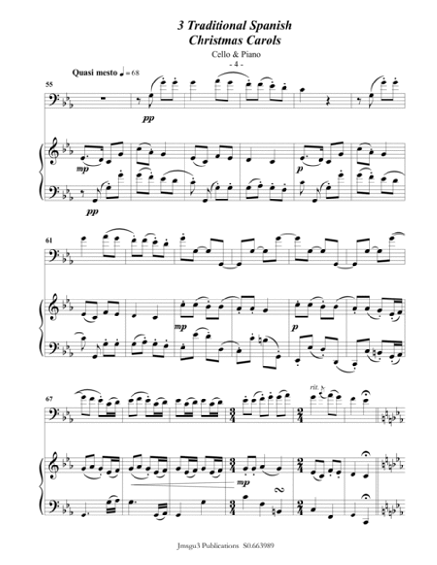 3 Traditional Spanish Christmas Carols for Cello & Piano Piano scores gallery preview page 4