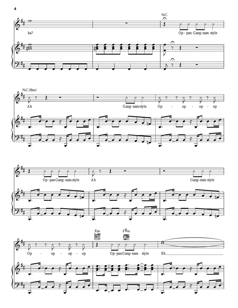 Gangnam Style Piano, Vocal, Guitar scores gallery preview page 4