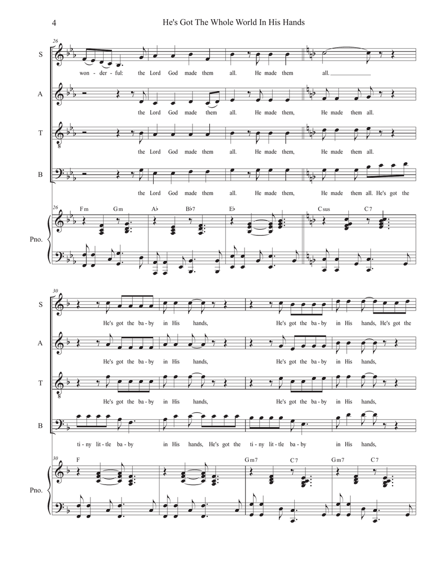 He's Got The Whole World In His Hands (SATB) He's Got The Whole World In His Hands (SATB) 4-Part scores gallery preview page 4