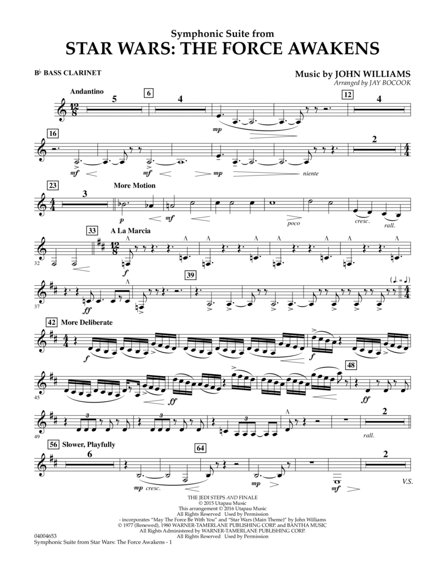 Symphonic Suite from Star Wars: The Force Awakens - Bb Bass Clarinet Bass Clarinet scores gallery preview page 1