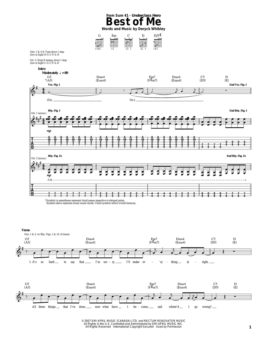 Best Of Me Acoustic Guitar scores gallery preview page 1