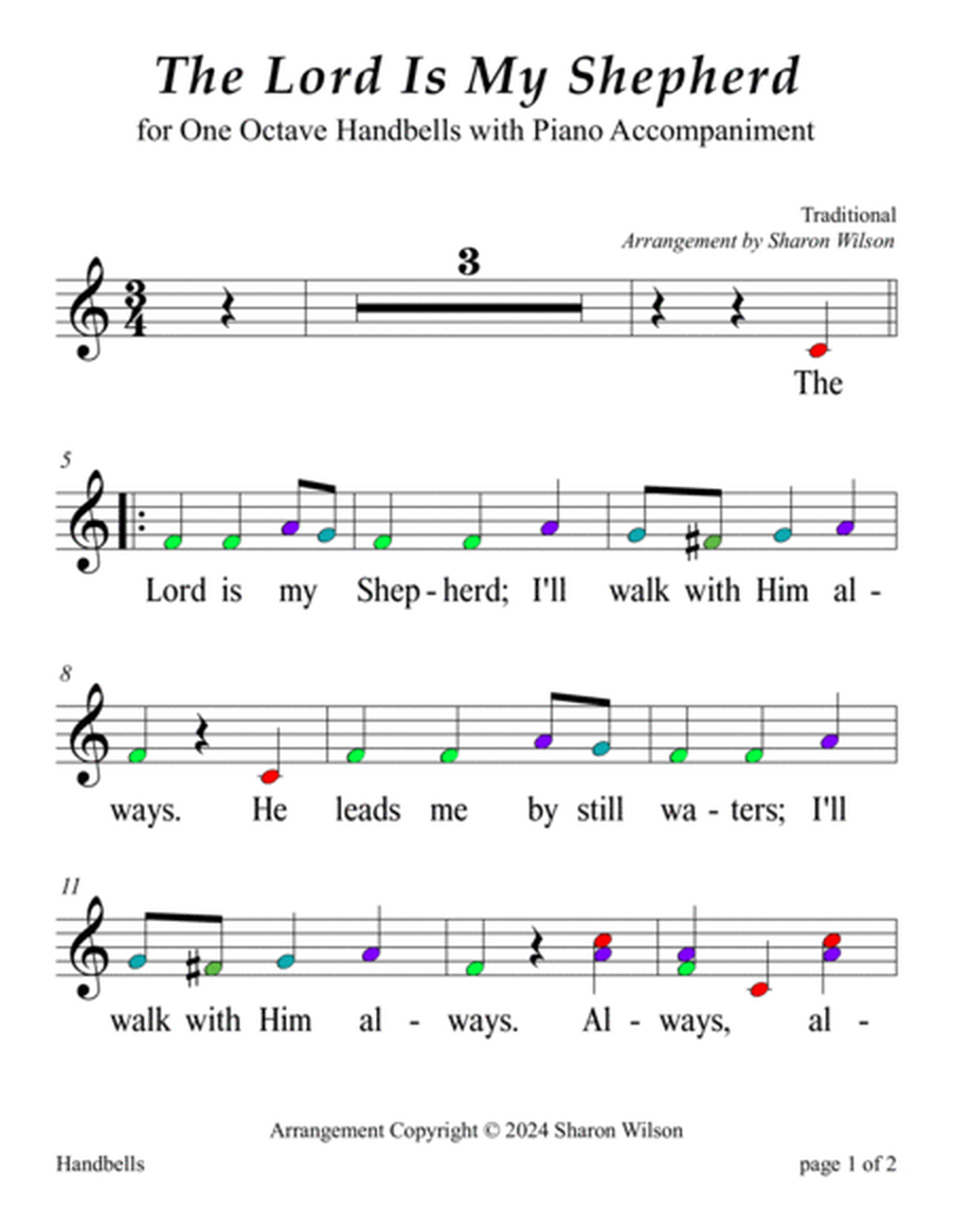The Lord Is My Shepherd (for One Octave Handbell Choir with Piano accompaniment) image number null