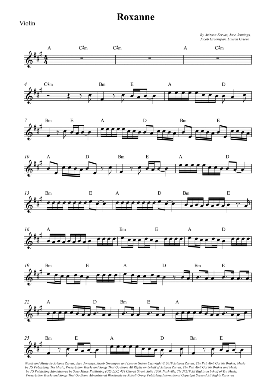 Roxanne Roxanne Violin Solo scores gallery preview page 1
