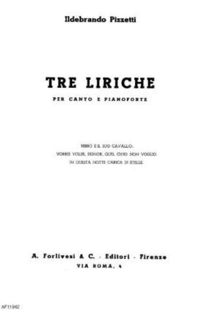 Tre liriche : per canto e pianoforte, 1944