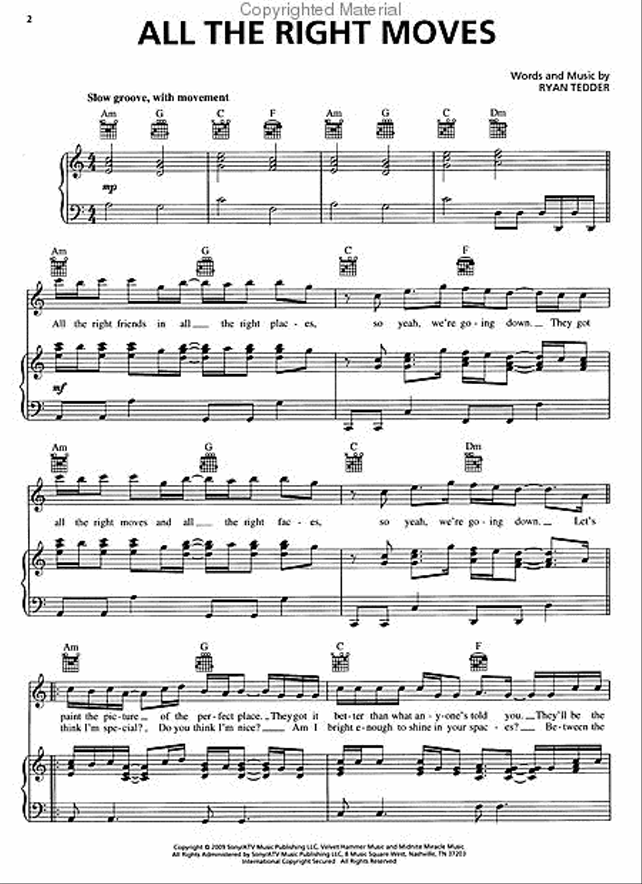 All the Right Moves Piano, Vocal, Guitar scores gallery preview page 2