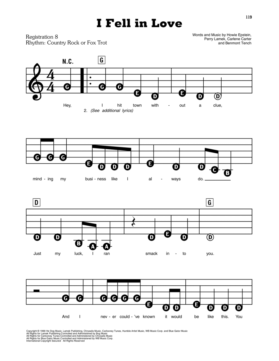 I Fell In Love Electronic Keyboard scores gallery preview page 1
