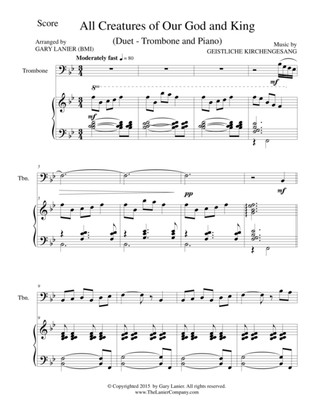 ALL CREATURES OF OUR GOD AND KING (Duet – Trombone and Piano/Score and Parts)