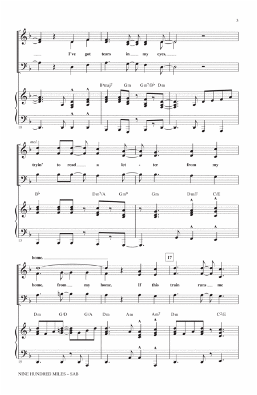 Nine Hundred Miles 3-Part scores gallery preview page 2