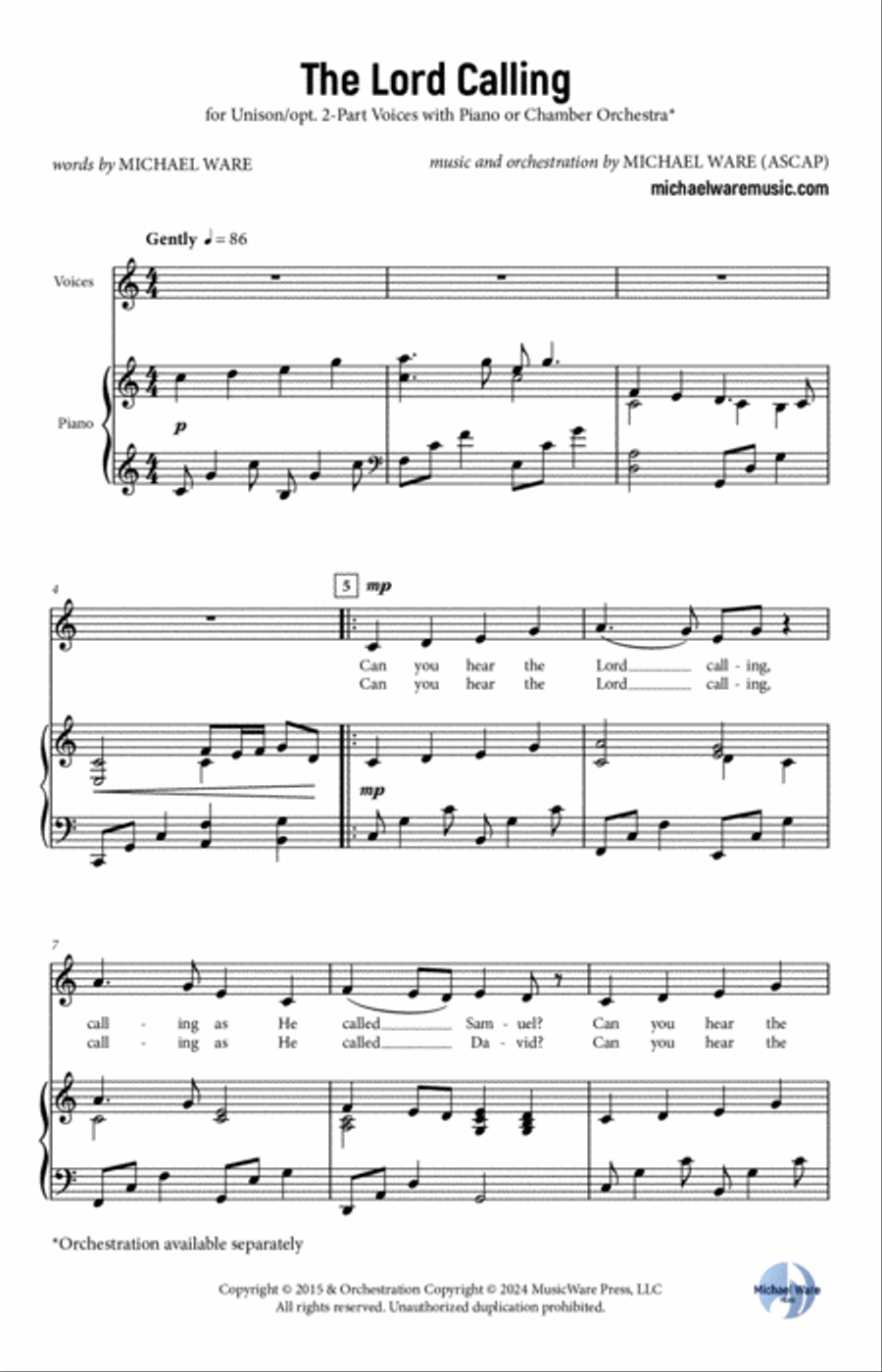 The Lord Calling (Unison/2-part) Unison Choir scores gallery preview page 2