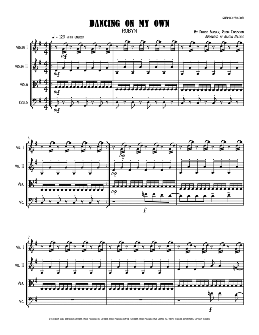 Dancing On My Own String Quartet scores gallery preview page 1