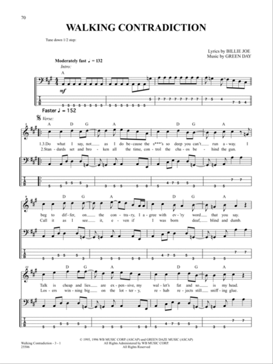 Walking Contradiction Walking Contradiction Bass Guitar Tablature scores gallery preview page 1