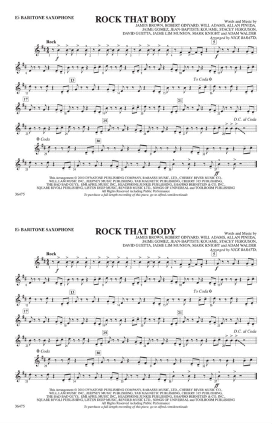 Rock That Body: E-flat Baritone Saxophone Marching Band scores gallery preview page 1