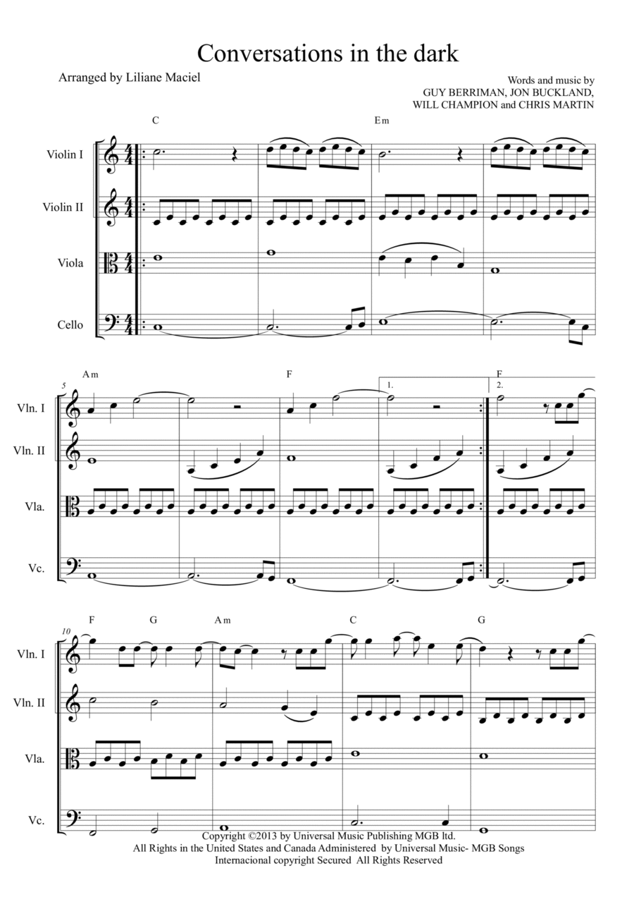 Conversations In The Dark String Quartet scores gallery preview page 1
