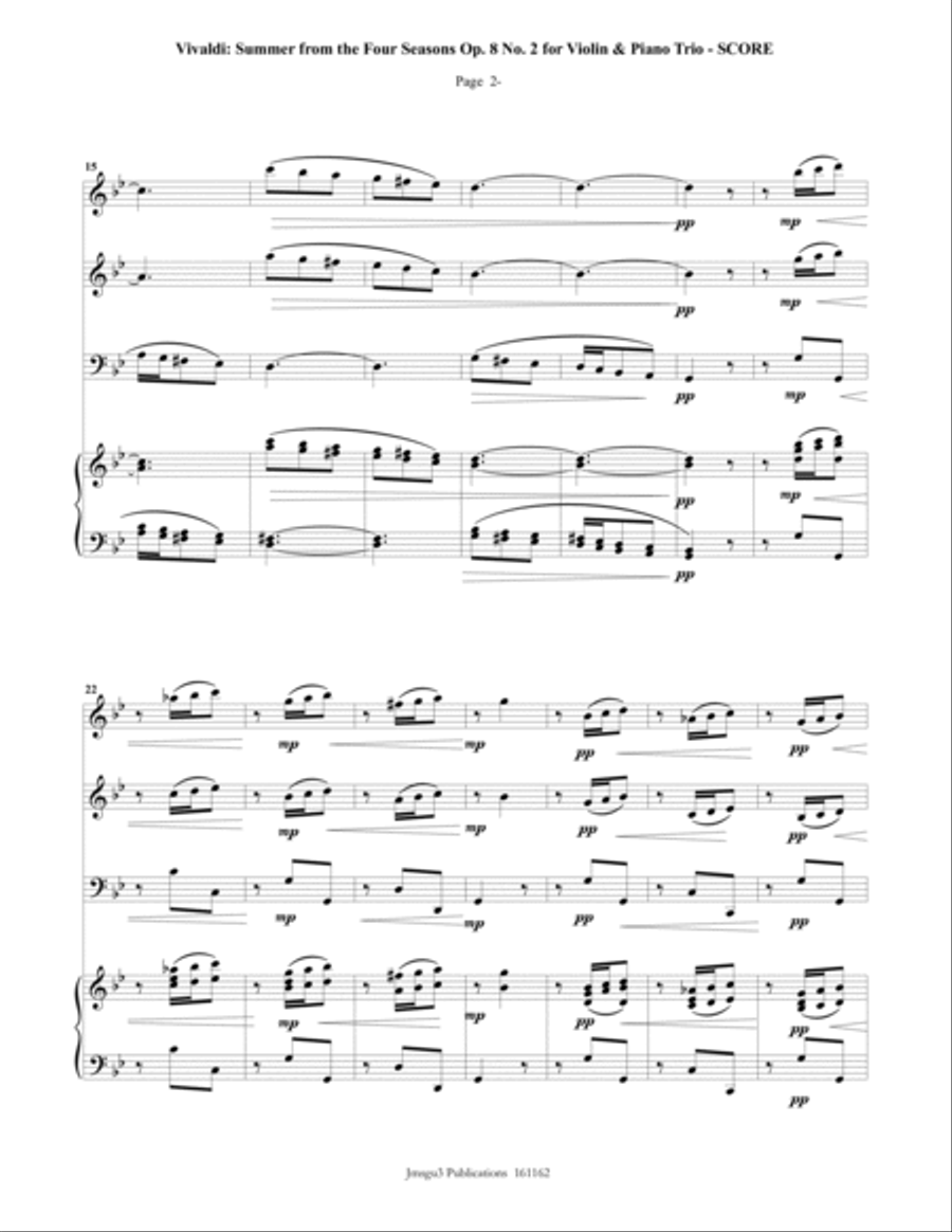 Vivaldi: Summer from the Four Seasons for Violin & Piano Trio Piano Trio scores gallery preview page 2