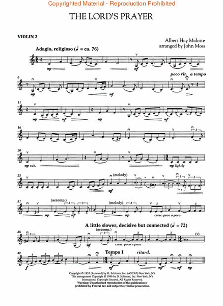 The Lord's Prayer by Albert Hay Malotte String Quartet - Sheet Music