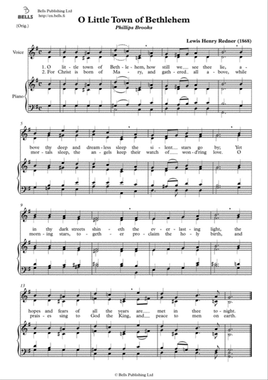 O Little Town of Bethlehem (Duet) (Original key. G Major) Piano Accompaniment scores gallery preview page 1