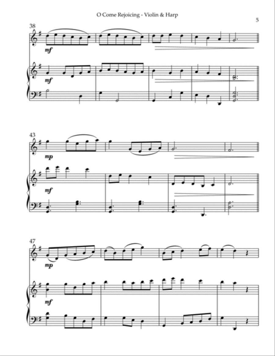 O Come Rejoicing, Duet for Violin & Harp String Duet scores gallery preview page 5