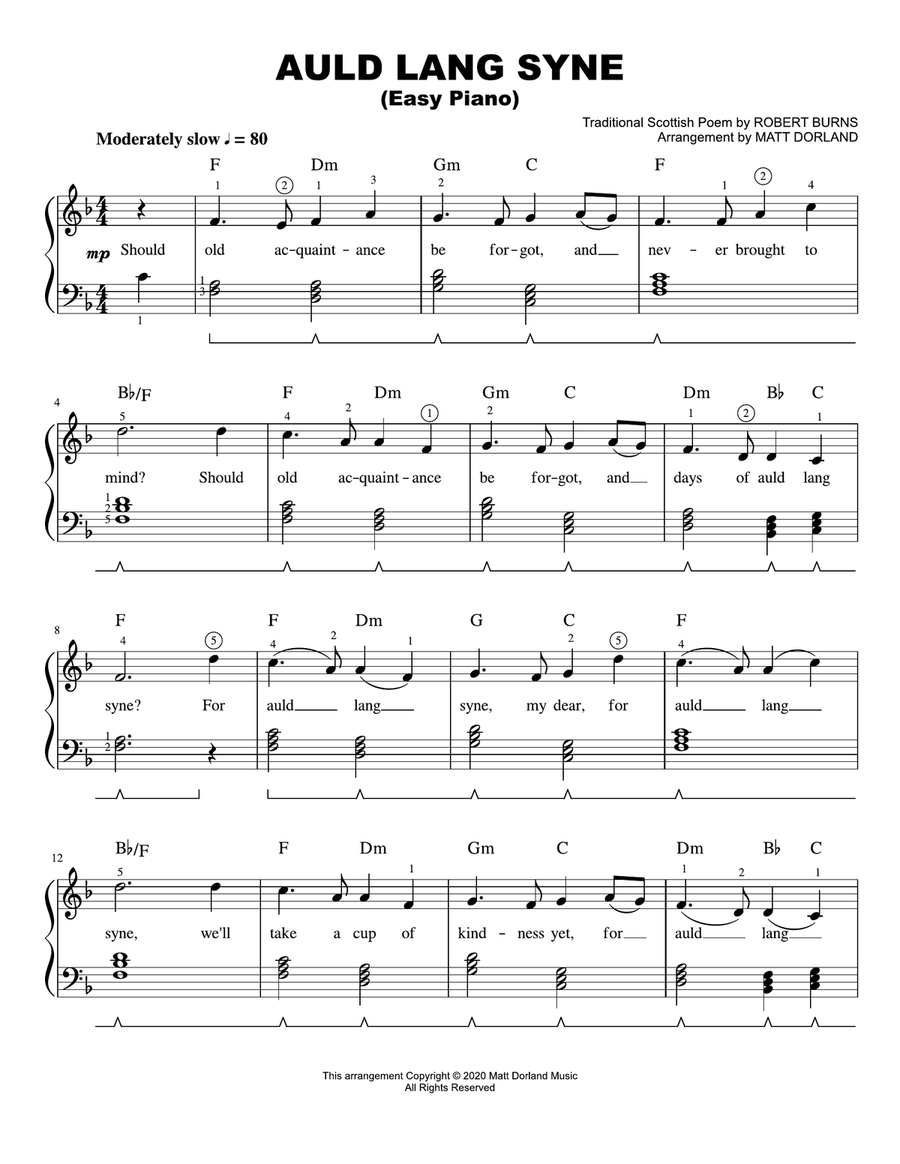 Auld Lang Syne (Easy Piano) Easy Piano scores gallery preview page 1