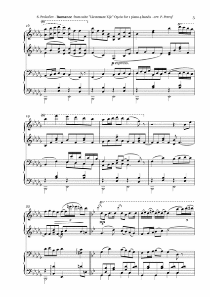 Prokofiev - ROMANCE from ''Lieutenant Kije'' Op. 60 - 1 piano 4 hands image number null