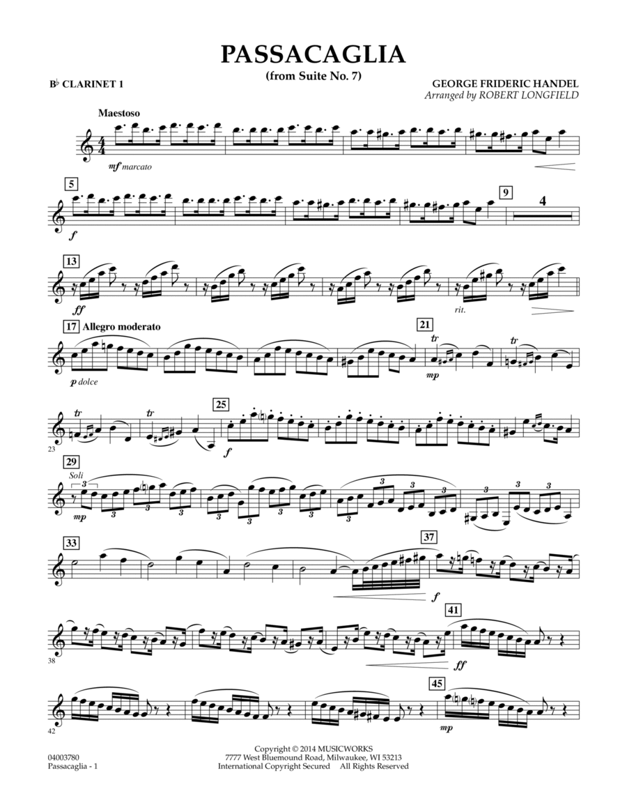 Passacaglia (from Suite No. 7) - Bb Clarinet 1