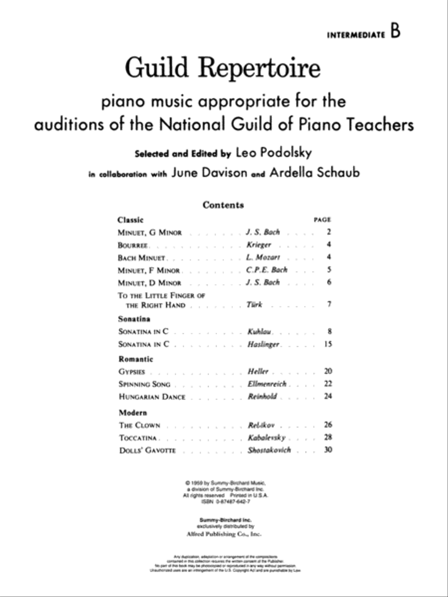 Guild Repertoire - Intermediate B Piano Method scores gallery preview page 2