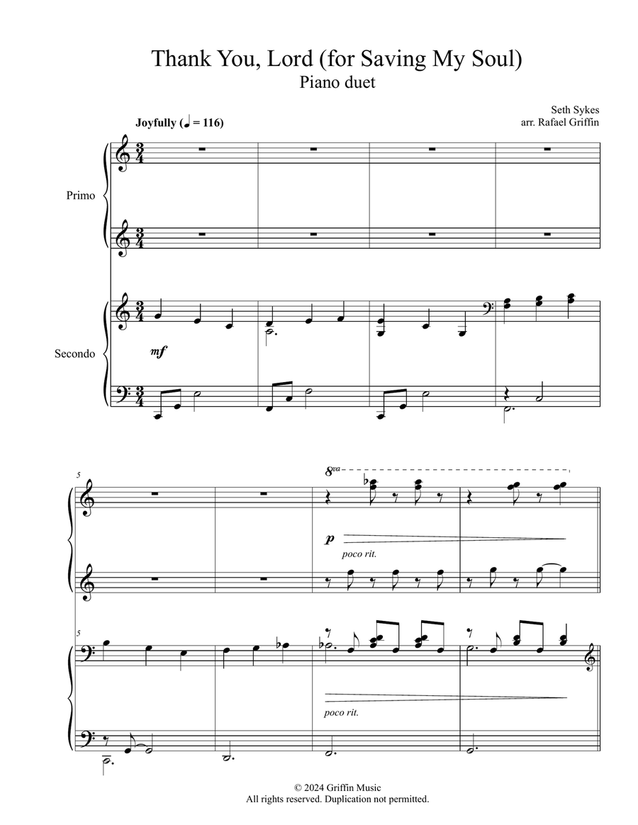 Thank You, Lord (for Saving My Soul) 1 Piano, 4-Hands scores gallery preview page 2