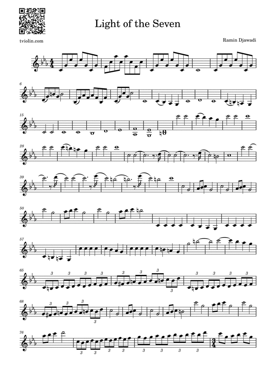 Light Of The Seven Violin Solo scores gallery preview page 1