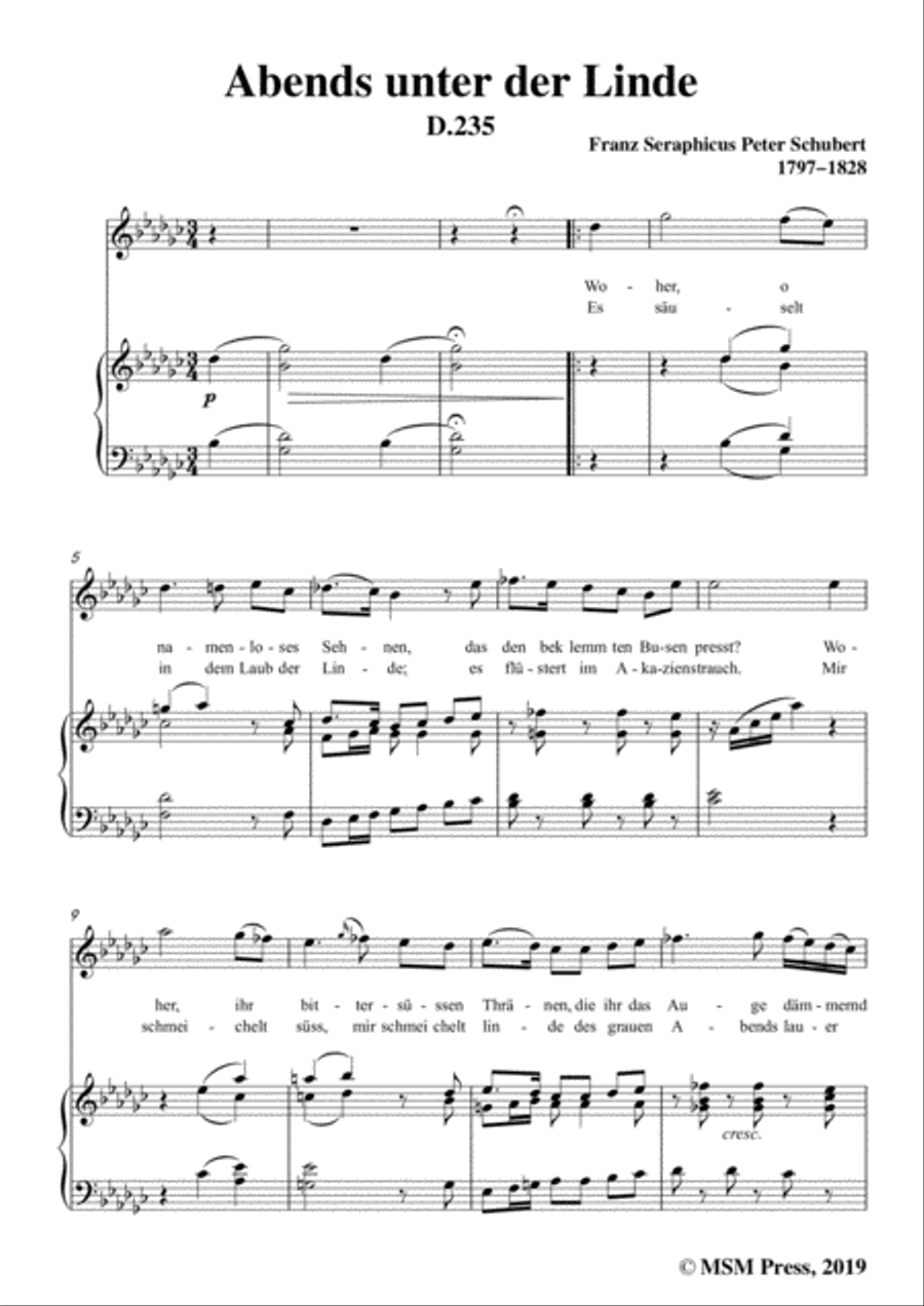 Schubert-Abends unter der Linde,D.235,in G flat Major,for Voice&Piano image number null