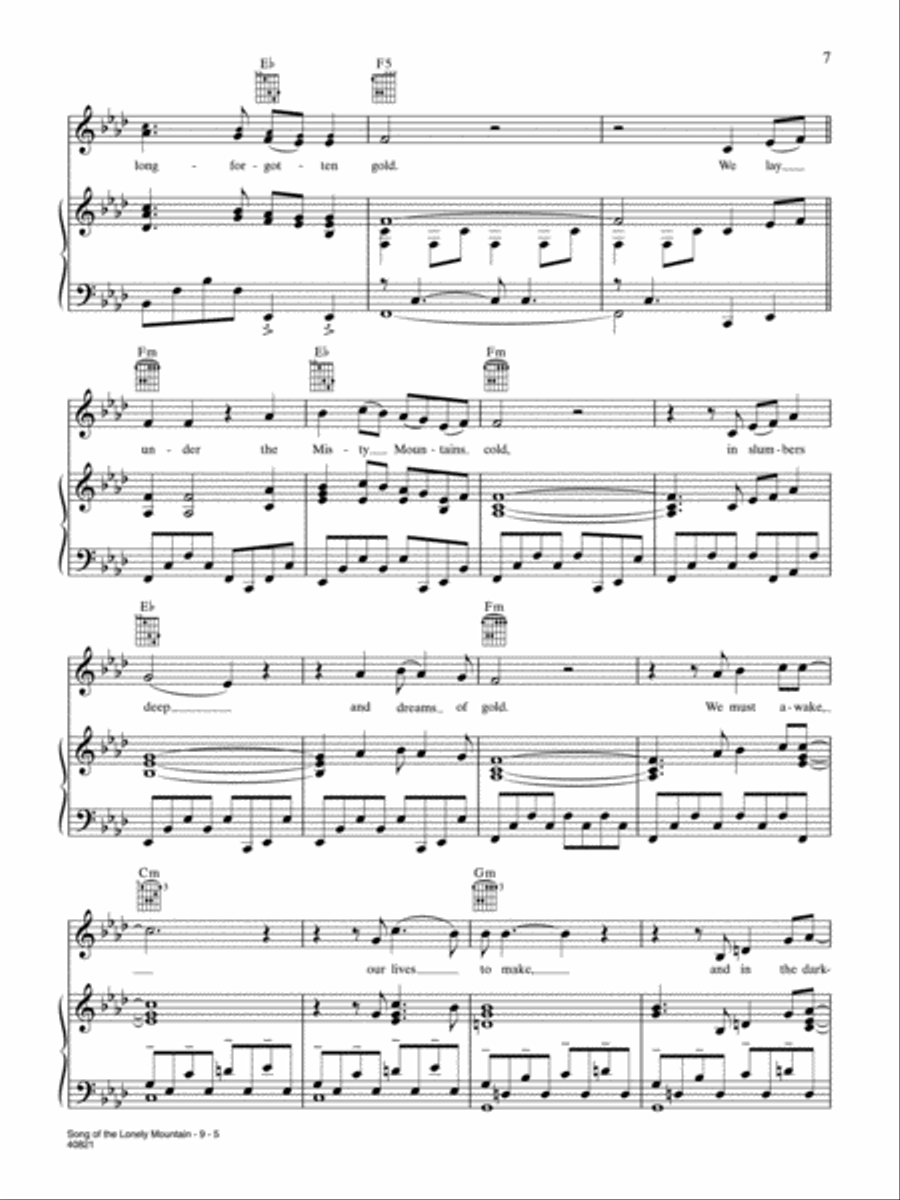 Song of the Lonely Mountain Piano, Vocal, Guitar scores gallery preview page 5