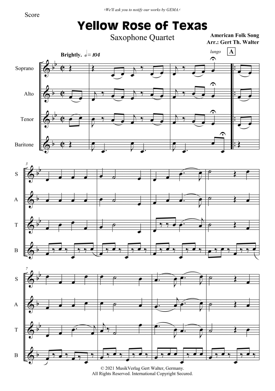 Yellow Rose of Texas 4-Part scores gallery preview page 1