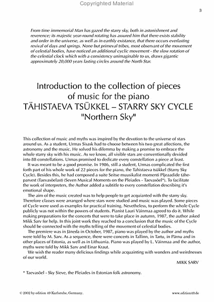 From Starry Sky Cycle Northern Sky (Nordsternenhimmel), Originaltitel - Tahistaeva tsukkel I Pohjataevas, op. 10