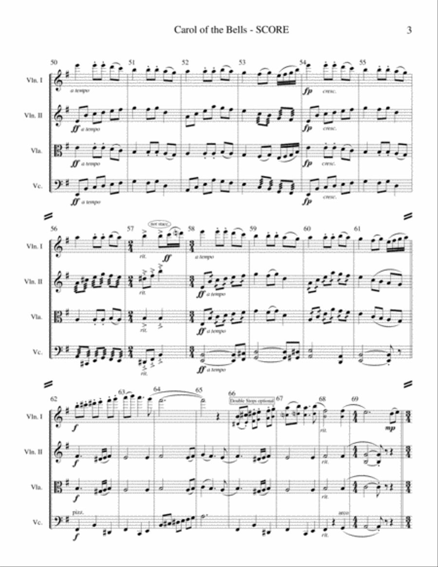 Carol of the Bells (String Quartet) String Quartet scores gallery preview page 4