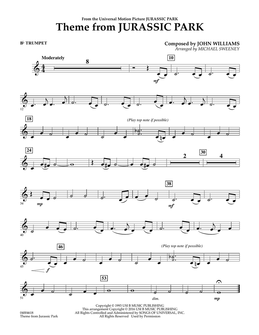 Theme from Jurassic Park - Bb Trumpet B-Flat Trumpet scores gallery preview page 1